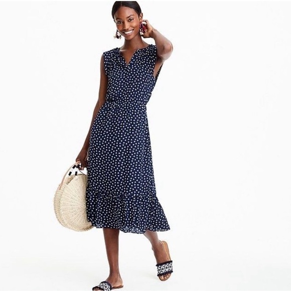 J. Crew Dresses & Skirts - J Crew Mercantile Blue Dragonfly Print Navy White Midi Dress Size Large